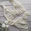 Picture of Lingerie shaped Crochet Bikinis available in Red-Black-white-Ivory-Yellow-Blue