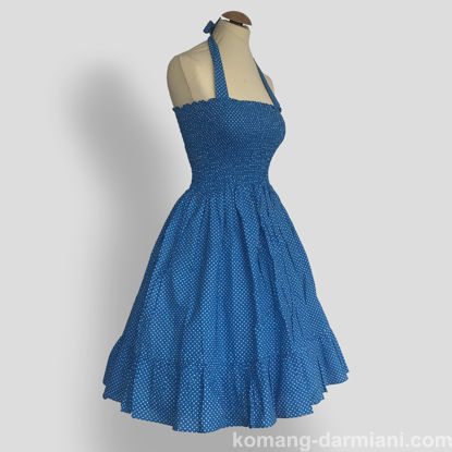 Gambar Dress Polkadot biru 
