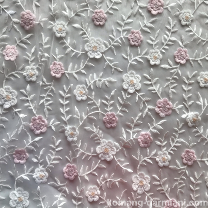 Gambar 3D flowers lace white rose pink Fabric by yard