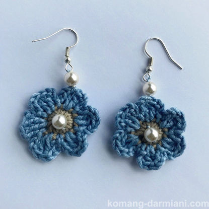 Gambar Crochet earings - single flower - blue