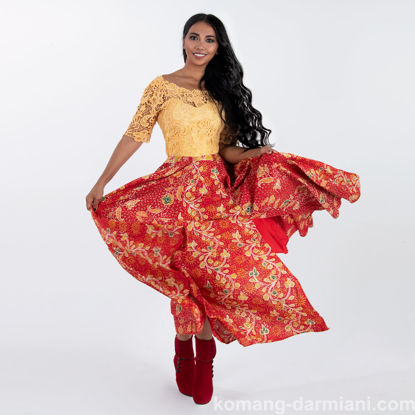 Gambar Balinese influenced party dress - red/yellow