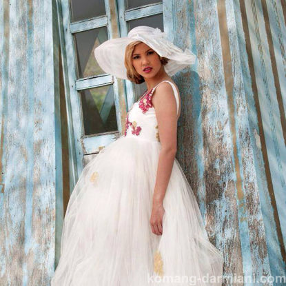 Gambar Ivory Tulle Bridal Ball gown, sleeveless Wedding Gown