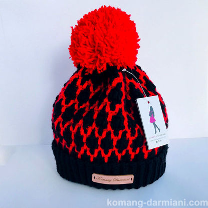 Picture of Crochet Pom-pom Hat - Black and red