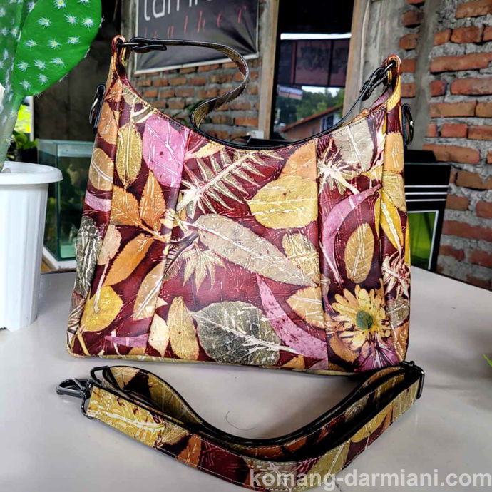 Picture of Botanical Leather Hobo Bag with Shoulder and Long Straps