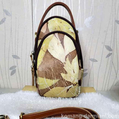 Imagen de Small Leather Backpack with brown yellow Botanical Print | Komang Darmiani